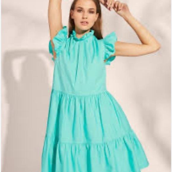 Tahari Womens Aqua Ruffle Sleeve Dress - Picture 1 of 8